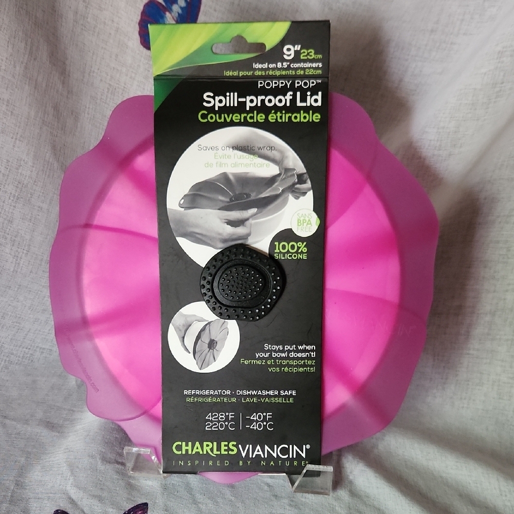 Charles Viancin Pink Poppy Spill-Proof Lid, NWT
